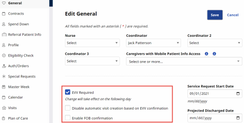 EVV Setup in Patient General Page